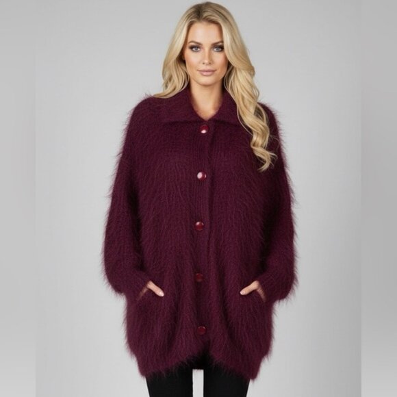 D & D Vintage Angora Cardigan Sweater Coat Jacket Warm Lined Pockets Soft Coay L - Picture 1 of 16